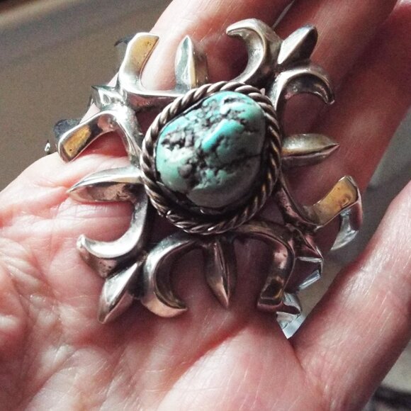 *RARE* NAVAJO EUGENE MITCHELL TURQUOISE 64 GR 999 SILVER SAND CAST BRACELET 4 - Picture 4 of 8